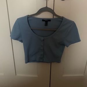 Light blue button up crop top
